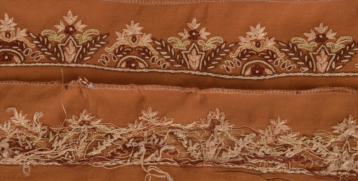 Vintage Sari Border Antique Hand Beaded 1 YD Indian Trim Ribbon Brown Zari Lace