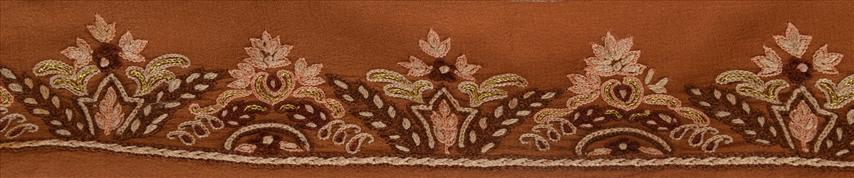 Vintage Sari Border Antique Hand Beaded 1 YD Indian Trim Ribbon Brown Zari Lace