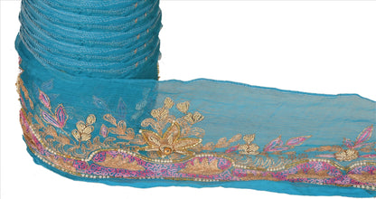 Sanskrti Vintage Sari Border Hand Beaded 2 YD Indian Trim Sewing Turquoise Lace