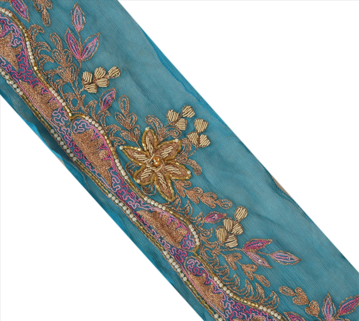 Sanskrti Vintage Sari Border Hand Beaded 2 YD Indian Trim Sewing Turquoise Lace