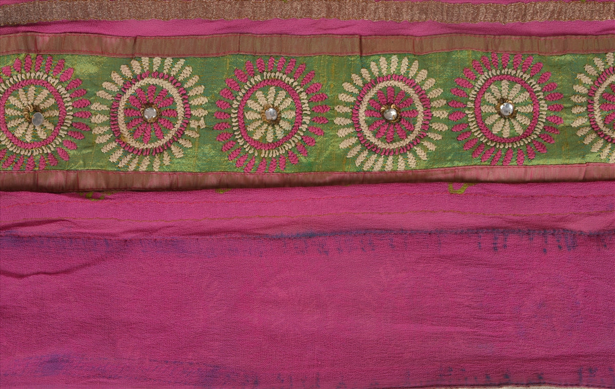 Vintage Sari Border Antique Hand Embroidered Phulkari 1 YD Trim Sewing Pink Lace