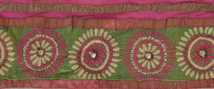 Vintage Sari Border Antique Hand Embroidered Phulkari 1 YD Trim Sewing Pink Lace