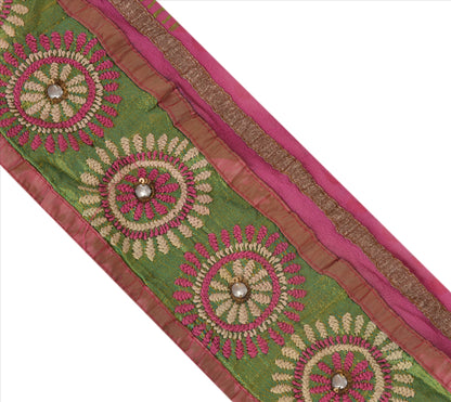 Vintage Sari Border Antique Hand Embroidered Phulkari 1 YD Trim Sewing Pink Lace