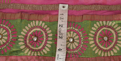 Vintage Sari Border Antique Hand Embroidered Phulkari 1 YD Trim Sewing Pink Lace