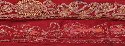 Sanskriti Vintage Sari Border Hand Beaded 1 YD Indian Trim Ribbon Maroon Lace