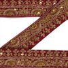 Vintage Sari Border Antique Hand Beaded 1 YD Indian Trim Ribbon Maroon Zari Lace