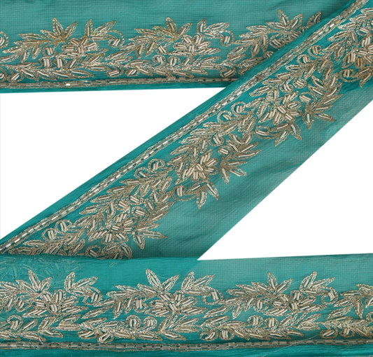 Sanskriti Vintage Sari Border Hand Beaded 1 YD Indian Trim Sewing Green Lace