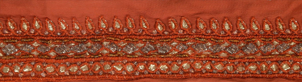 Sanskriti Vintage Sari Border Hand Beaded 1 YD Indian Trim Sewing Orange Lace