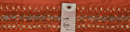 Sanskriti Vintage Sari Border Hand Beaded 1 YD Indian Trim Sewing Orange Lace