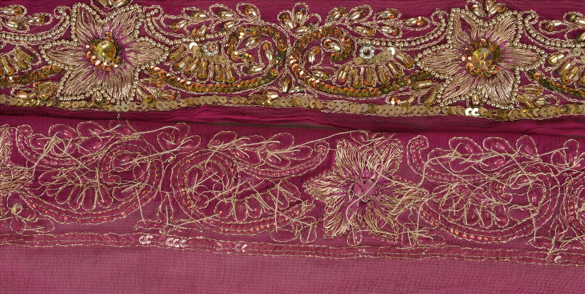 Sanskriti Vintage Sari Border Hand Beaded 1 YD Indian Trim Sewing Purple Lace