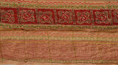 Sanskriti Vintage Sari Border Hand Beaded Bandhani 1 YD Trim Sewing Cream Lace