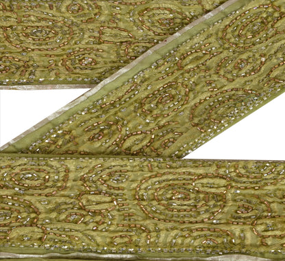 Sanskiti Vintage Sari Border Hand Beaded 1 YD Indian Trim Sewing Green Zari Lace