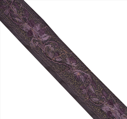 Sanskriti Vintage Sari Border Hand Beaded 1 YD Indian Trim Ribbon Purple Lace