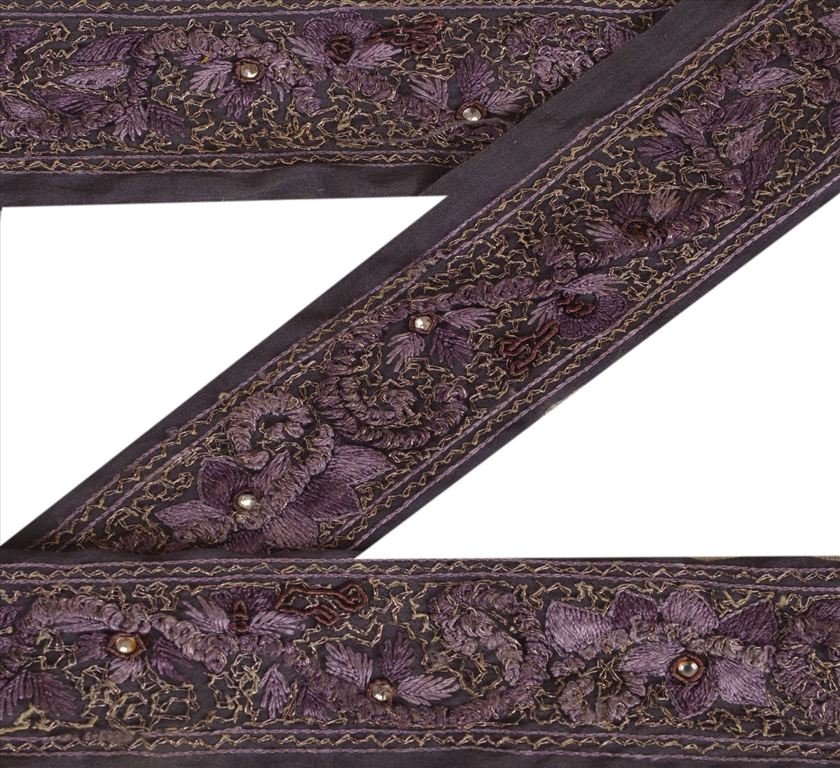 Sanskriti Vintage Sari Border Hand Beaded 1 YD Indian Trim Ribbon Purple Lace