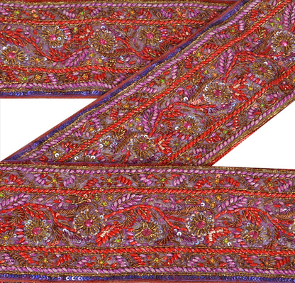 Sanskriti Vintage Sari Border Hand Beaded 1 YD Indian Trim Sewing Purple Lace