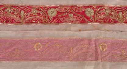 Sanskriti Vintage Sari Border Hand Beaded 1 YD Indian Trim Sewing Pink Lace