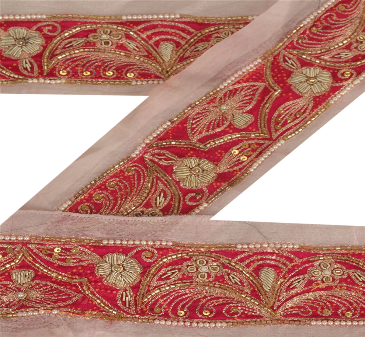 Sanskriti Vintage Sari Border Hand Beaded 1 YD Indian Trim Sewing Pink Lace