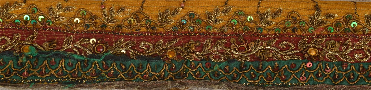 Sanskriti Vintage Sari Border Hand Beaded 1 YD Indian Trim Sewing Saffron Lace