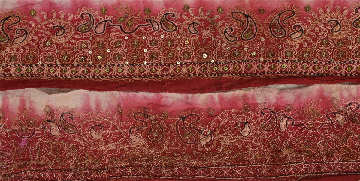 Sanskriti Vintage Sari Border Hand Beaded 2 YD Indian Trim Sewing Pink Lace