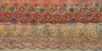 Vintage Sari Border Antique Hand Beaded 1 YD Indian Trim Sewing Peach Zari Lace