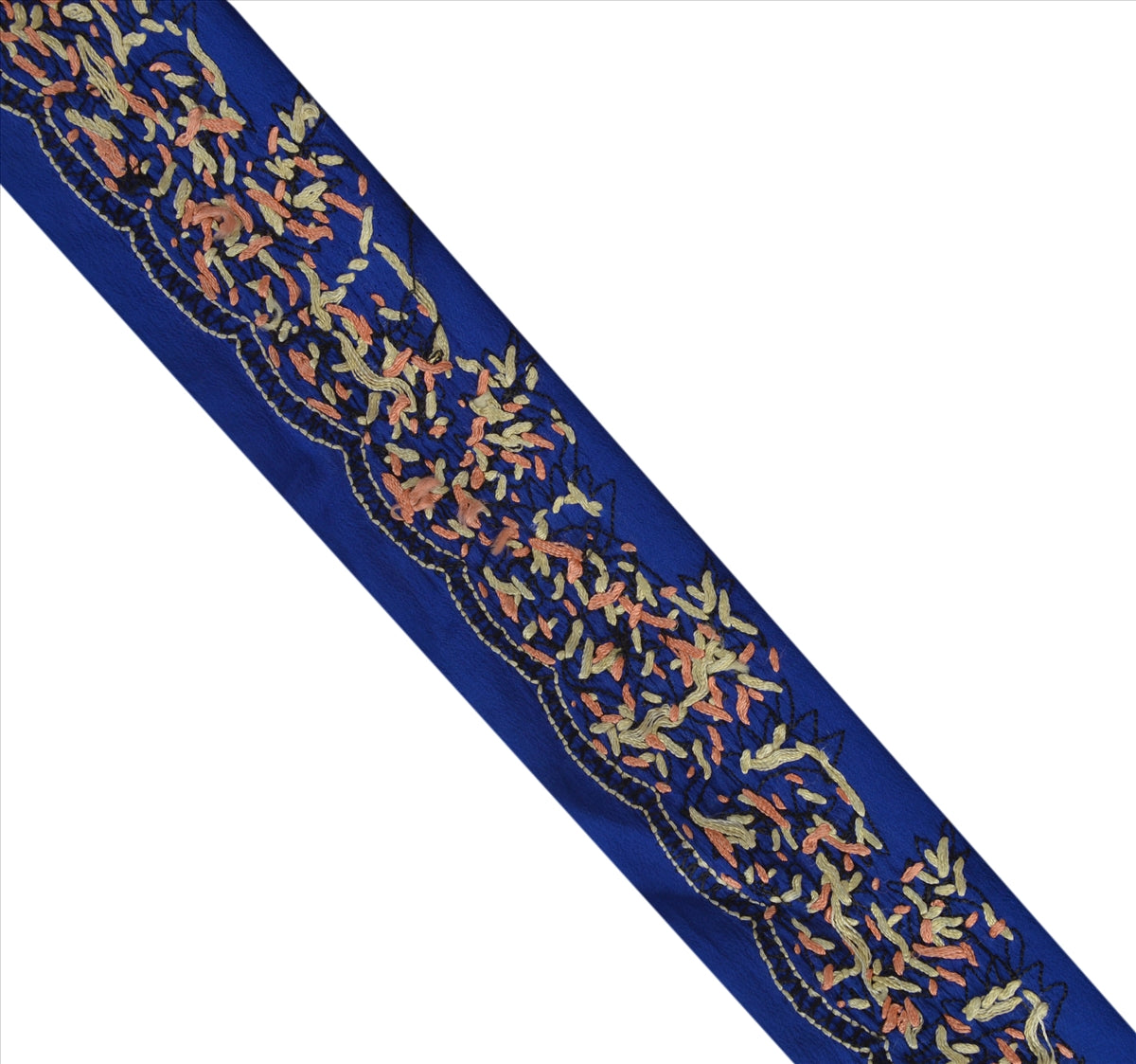 Vintage Sari Border Antique Hand Embroidered 1 YD Indian Trim Ribbon Blue Lace