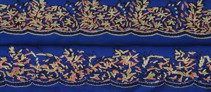 Vintage Sari Border Antique Hand Embroidered 1 YD Indian Trim Ribbon Blue Lace