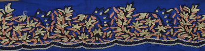 Vintage Sari Border Antique Hand Embroidered 1 YD Indian Trim Ribbon Blue Lace