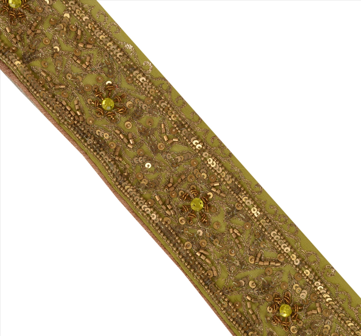 Vintage Sari Border Antique Hand Beaded 1 YD Indian Trim Sewing Green Zari Lace