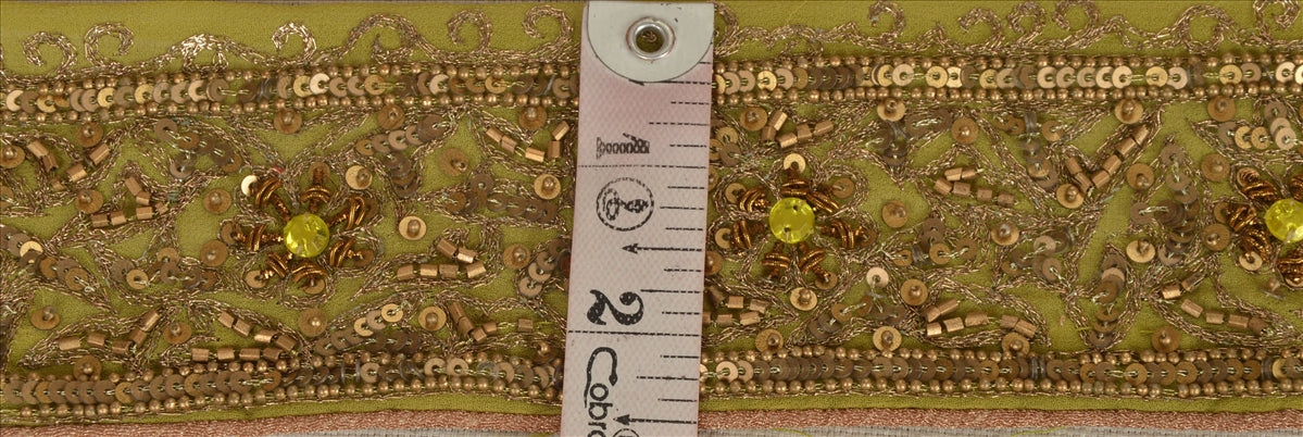 Vintage Sari Border Antique Hand Beaded 1 YD Indian Trim Sewing Green Zari Lace