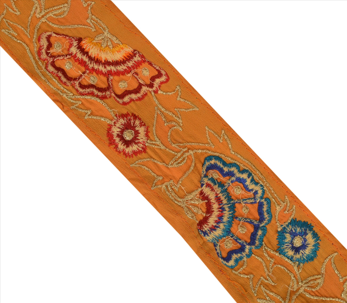 Vintage Sari Border Antique Embroidered 1 YD Indian Trim Sewing Saffron Lace