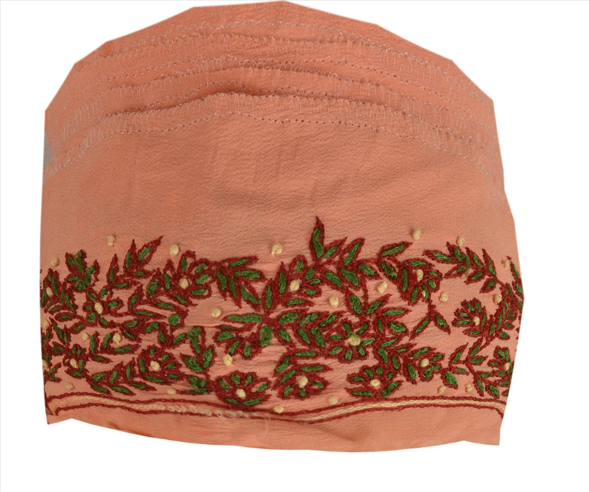 Vintage Sari Border Antique Hand Embroidered 1 YD Indian Trim Ribbon Peach Lace