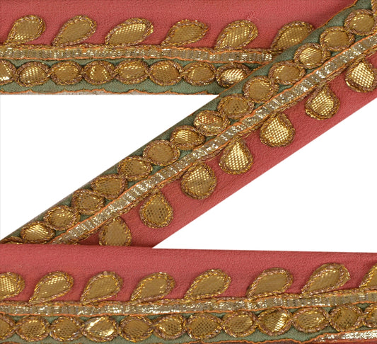 Vintage Sari Border Antique Hand Beaded 1 YD Indian Trim Décor Ribbon Pink Lace