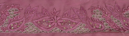 Vintage Sari Border Antique Hand Beaded 1 YD Indian Trim Sewing Pink Zari Lace