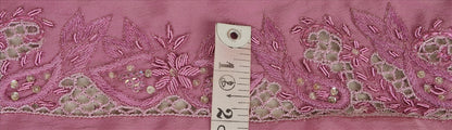 Vintage Sari Border Antique Hand Beaded 1 YD Indian Trim Sewing Pink Zari Lace