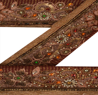 Vintage Sari Border Antique Hand Beaded 1 YD Indian Trim Sewing Maroon Lace