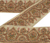 Vintage Sari Border Antique Hand Embroidered Suzani 1 YD Trim Sewing Cream Lace