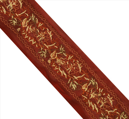 Vintage Sari Border Antique Hand Embroidered 1 YD Trim Sewing Dark Orange Lace