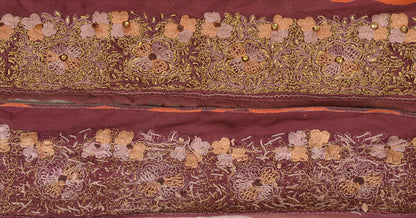 Vintage Sari Border Antique Hand Beaded 1 YD Indian Trim Sewing Purple Zari Lace