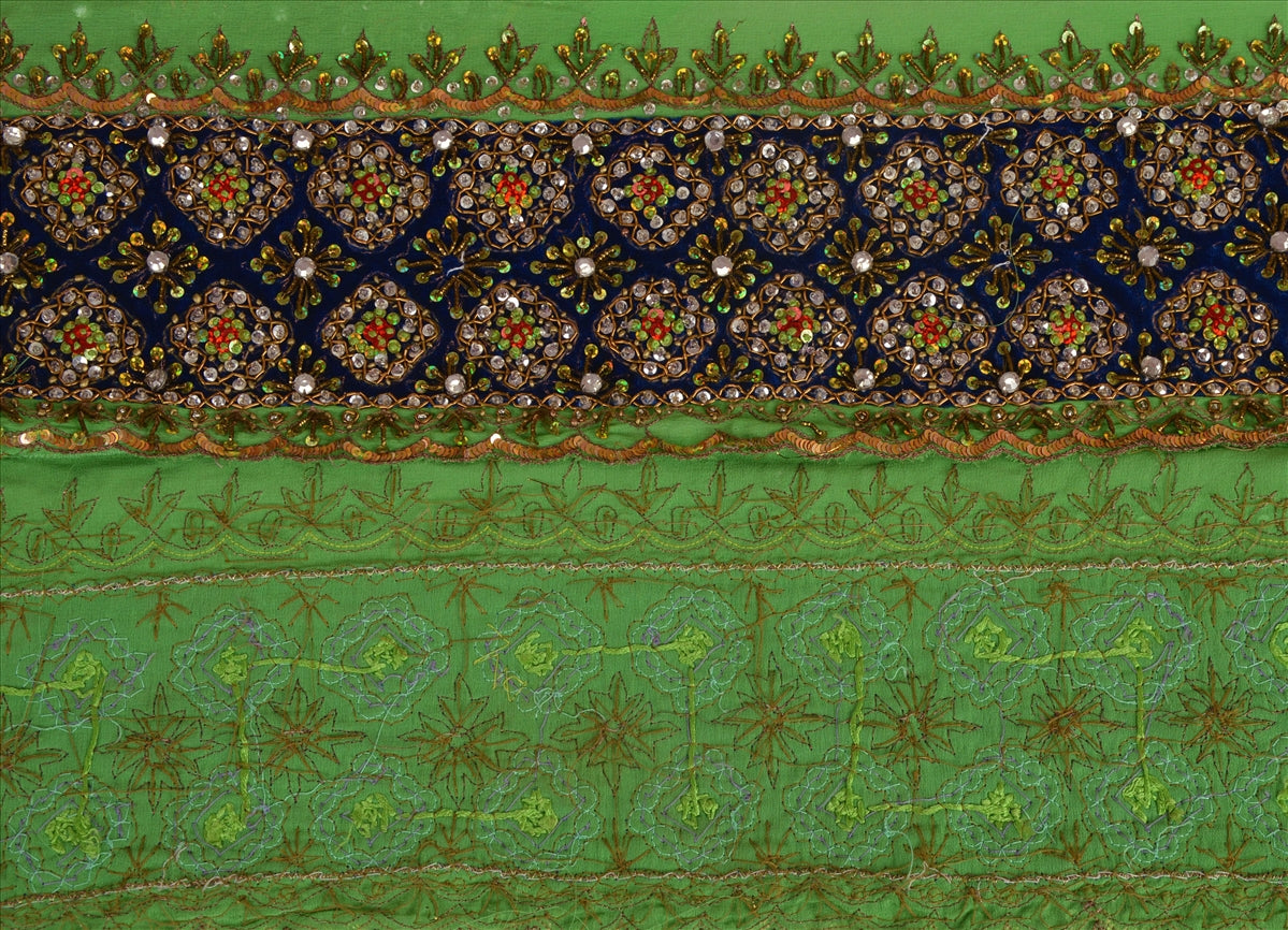 Vintage Sari Border Antique Hand Beaded 1 YD Indian Trim Sewing Green Lace