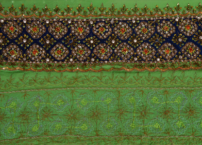 Vintage Sari Border Antique Hand Beaded 1 YD Indian Trim Sewing Green Lace