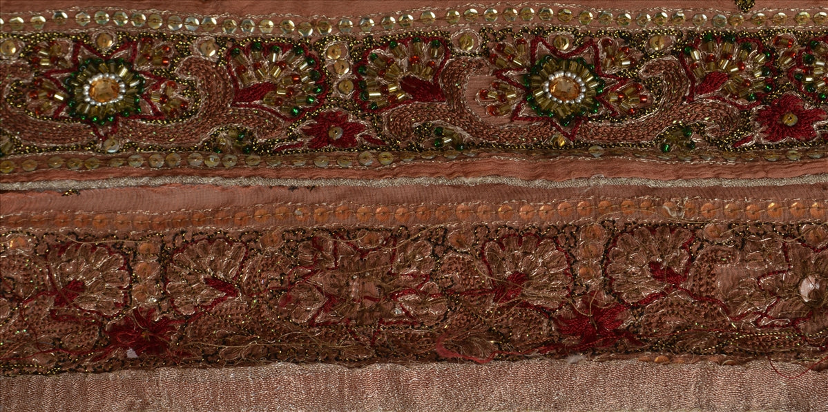 Vintage Sari Border Antique Hand Beaded 1 YD Indian Trim Sewing Peach Lace