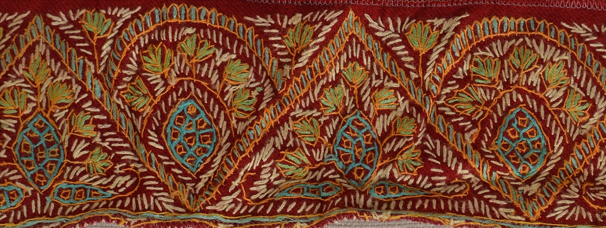 Vintage Sari Border Antique Hand Embroidered Suzani 1 YD Trim Sewing Maroon Lace