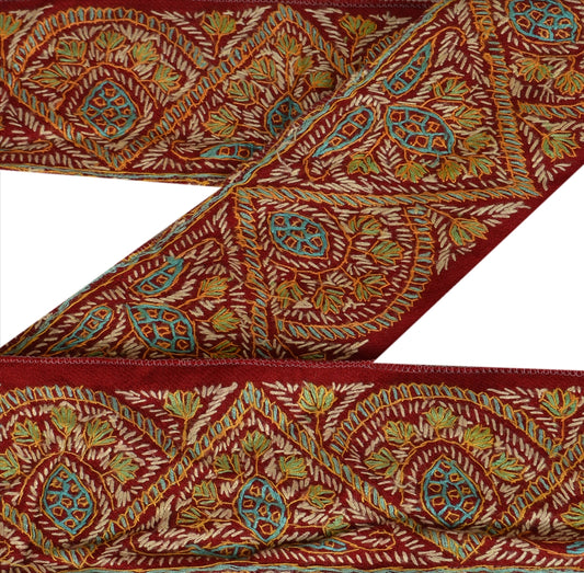 Vintage Sari Border Antique Hand Embroidered Suzani 1 YD Trim Sewing Maroon Lace