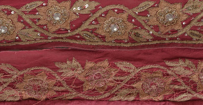 Vintage Sari Border Antique Hand Beaded 1 YD Indian Trim Sewing Pink Lace