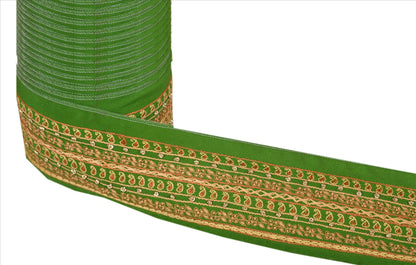 Sanskriti Vintage Sari Border Hand Embroidered 1YD Trim Sewing Green Floral Lace