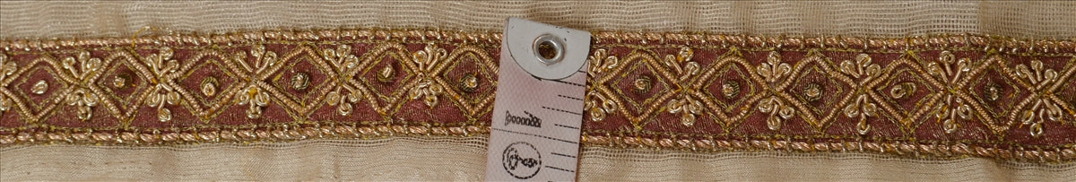 Sanskriti Vintage Sari Border Hand Beaded 1 YD Indian Trim Ribbon Cream Lace