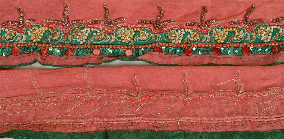 Vintage Sari Border Antique Hand Beaded 1 YD Indian Trim Sewing Pink Lace