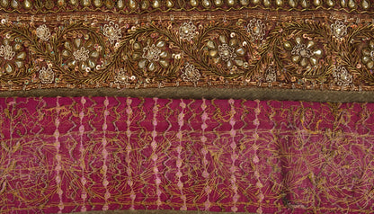 Vintage Sari Border Antique Hand Beaded 1 YD Indian Trim Sewing Pink Lace