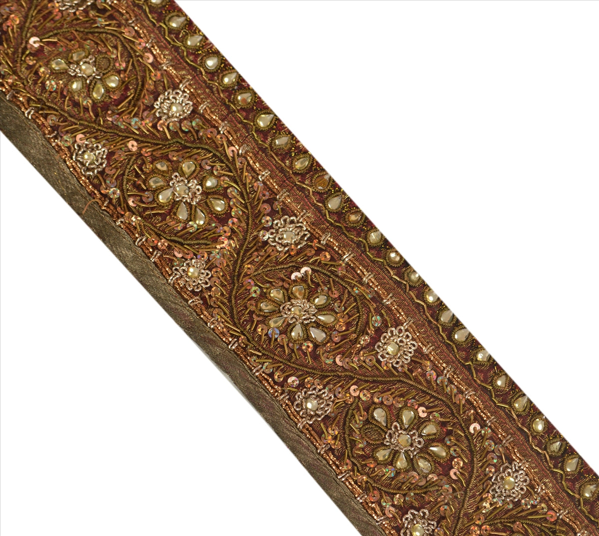 Vintage Sari Border Antique Hand Beaded 1 YD Indian Trim Sewing Pink Lace