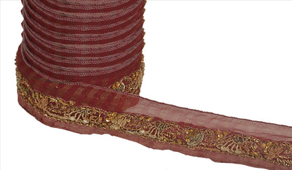 Sanskriti Vintage Sari Border Hand Beaded 1 YD Indian Trim Ribbon Maroon Lace